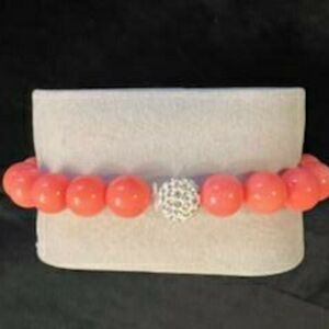 Chic Real Coral Beaded Bracelet with Silver Detail